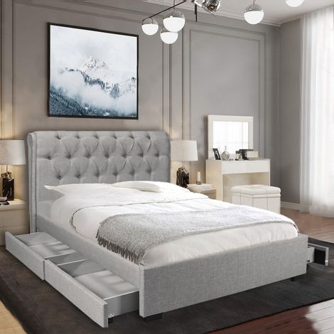 Bett CHELSEA 160x200 + 4 Schubladen + Bettkasten / Hellgrau/ 218x178x116cm