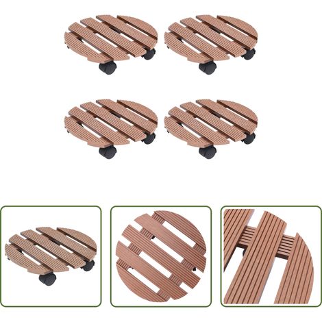 Chariot à fleurs - Chariots à plantes 4 pcs Marron Ø30x7,5 cm WPC (1/5)