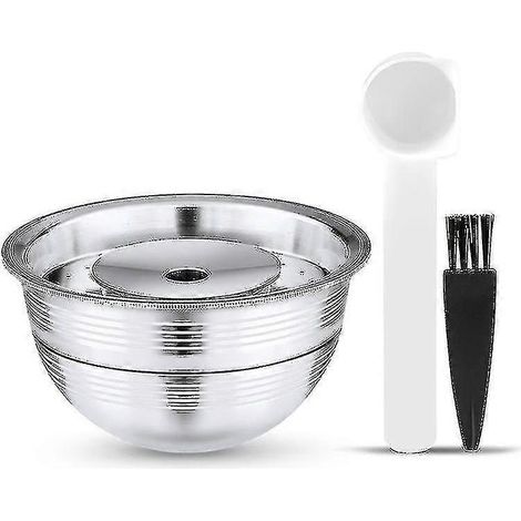 Ensemble de capsules à café réutilisables en acier inoxydable argenté pour Nespresso Vertuo, avec tasseur inclus (1/5)