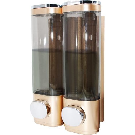 Wall-Mounted Soap Dispenser, Shower Gel Dispenser, Triple Shampoo and Conditioner Dispenser, No Drilling Required, ABS, for Bathroom, Kitchen, Market, Hotel, Restaurant, 300ML (Gold) (1/5)