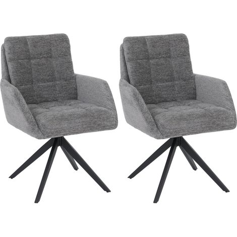 [NON UTILIZZATO] Set 2x sedie poltroncine con seduta girevole HHG-705 riposizionamento automatico seduta tessuto ciniglia, grigio