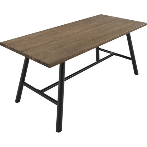 Louie Indoor Dining Table (Pack of 2) - Wood Variant/Metal - L89 x W200 x H76 cm - Coffee/Black - Flat Pack
