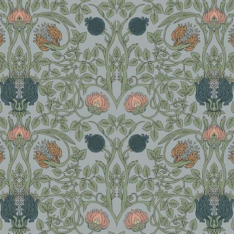 Papier Peint Fleuri Bleu Lumineux William Morris Papier Peint Fleur Bleu Vif Papiers Peints Vintage Art Nouveau Adhesif Mura[BI97] (1/5)