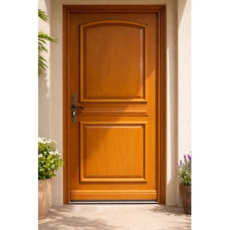 Puerta de entrada de madera maciza Garnier, H.215xL.90 cm, con tablero en la cara, lado derecho, GD MENUISERIES