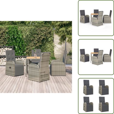 5-tlg. Garten-Essgruppe mit Kissen Grau Poly Rattan - Gartenmöbel - Essgruppe - Gartenset - Lounge Set - Outdoor Möbel (1/5)