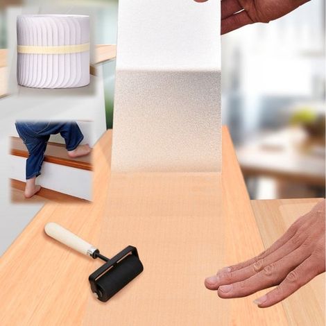 Set di 15 strisce antiscivolo per scale - Include rullo - Strisce pretagliate/trasparenti/impermeabili - Forte adesione - per pavimenti/bagno - 15 x 81 cm (1/5)