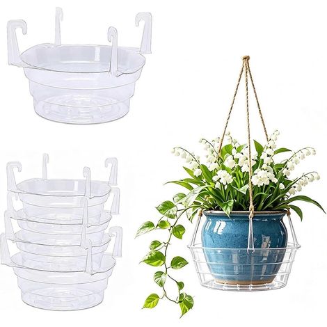 Bac de récupération d'eau pour plantes suspendues bac plastique transparent avec crochets soucoupe extérieur balcon 25 cm (1/5)