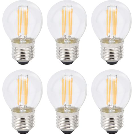 Confezione da 6 lampadine LED G45 E27 – 4W – dimmerabili – filamento trasparente – luce calda 110V – per la casa