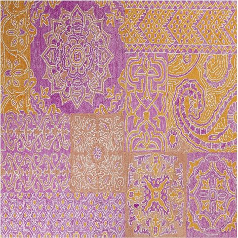 Tappeto orientale di lana rosa giallo senape 200 x 200 cm Avanos