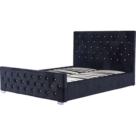 Lit PRESTIGE 2 places 140x190 cm velours noir sommier inclus (1/5)