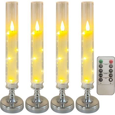 4Emballage individueldirigéBougie électronique blanc chaud avec télécommande-Tube transparent pour chandelier argenté (1/5)