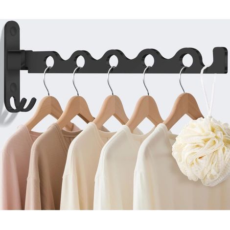90° (Noir) Étendoir Mural, Cintre Mural Support de Séchage Pliable Crochet Cintre pour Balcon Rotation Porte-vêtements Pliab (1/4)