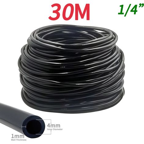 Tuyau d'arrosage de jardin (30 m - 6,35 mm) en PVC 4/7 mm pour micro-irrigation, arrosage goutte à goutte, arroseur, pelouse, balcon ou serre. (1/5)