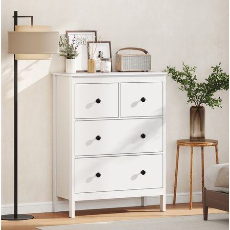 Commode 74x35x97 cm blanche en bois avec 4 tiroirs et fixation anti-basculement (1/5)