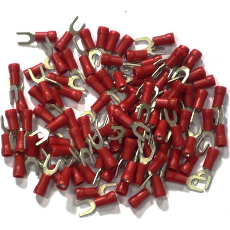 Coppie elettriche isolate a crimpare a forchetta da 4 rosse, confezione da 100
