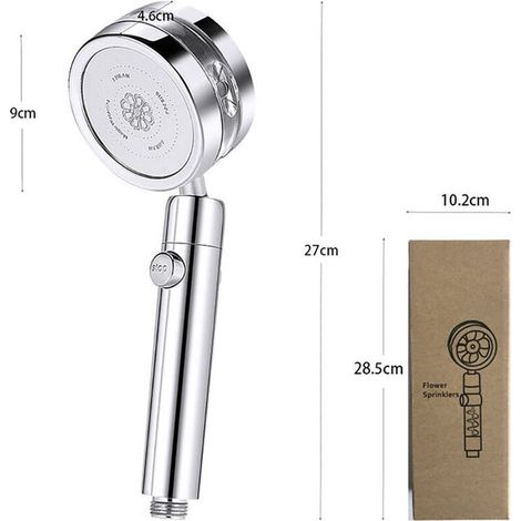 Soffione doccia Silver Turbo con tubo flessibile da 1,5 m e supporto doccia a parete, accensione/spegnimento one-touch, rimovibile (1/4)