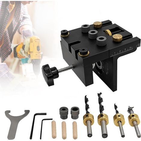GROOFOO Kit de Gabarit de Positionnement Localisateur de Perforateur, Clip de Positionnement Perforateur, Gabarit de Percage de Poche 6/8/10/15 mm, pour DIY, Menuiserie, Meubles (1/5)