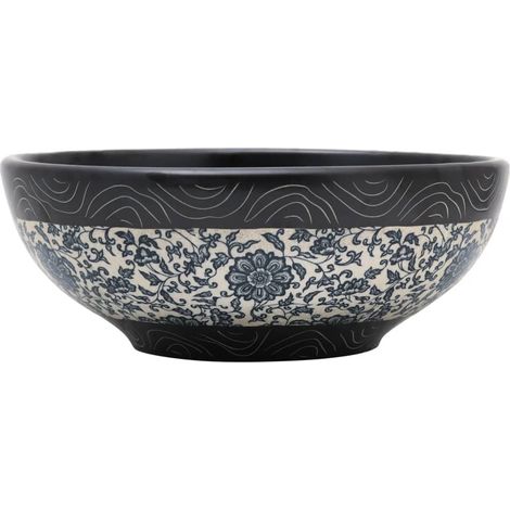 Countertop Basin Black and Blue Round Φ41x14 cm Ceramic vidaXL