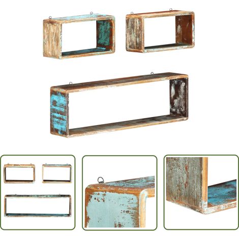 The Living Store Ensemble d'étagère cube 3 pcs Bois solide de récupération - Étagères Murales - Étagères Cube - Meubles Design - Rangement Mural - Décoration Intérieure (1/5)