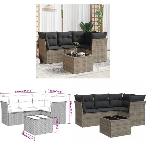 5-tlg. Garten-Sofagarnitur mit Kissen Grau Poly Rattan - Gartenmöbel Set - PE-Rattan Möbel - Outdoor Sofa - Esstisch - Lounge Garnitur - Home & Living (1/3)