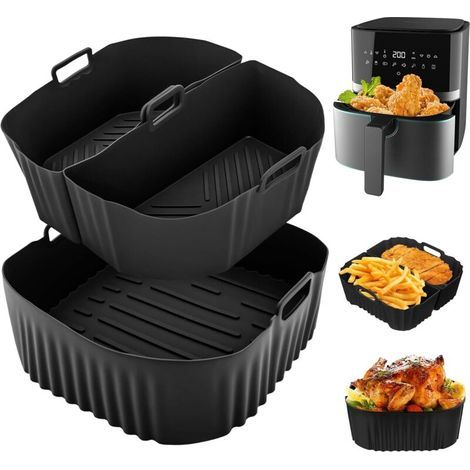 3 Pièces Moule Silicone Air Fryer 2 x 3.1L + 1 x 6.2L,Plat Air Fryer Accessoires,Réutilisable Airfryer Accessoires pour Philips 2000 Série NA230,Cecotec Cosori Turbo Blaze (1/5)