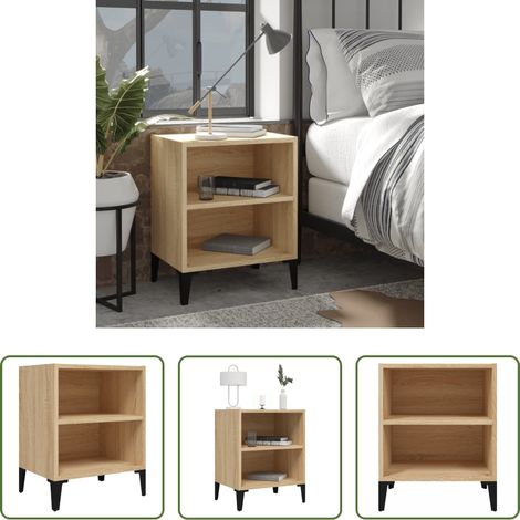 vidaXL Table de chevet métal - Table de chevet avec pieds en métal chêne sonoma 40x30x50 cm (1/5)