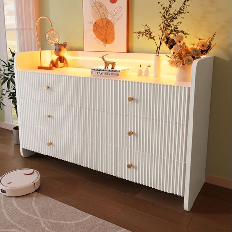 Credenza LED 6 cassetti 120 x 40 x 75 cm bianca DESVIAE (1/5)