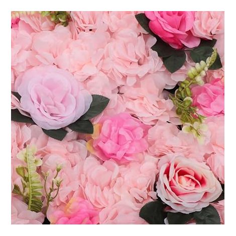 Lot de 12 panneaux muraux de fleurs artificielles pour décoration de mariage et scène - Grille arrière pour montage facile - Rose avec dahlias et roses (1/5)