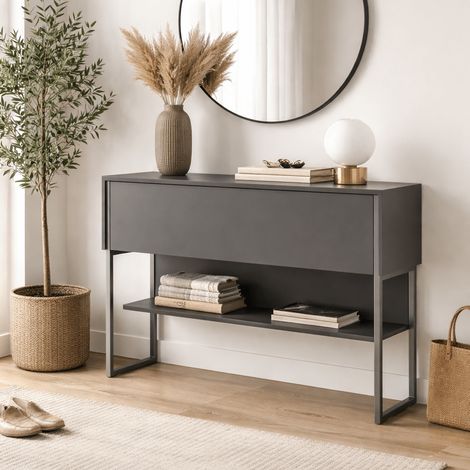 Modern Sideboard Anthrazit Luxus 120x80x30 - Silberner Rahmen -