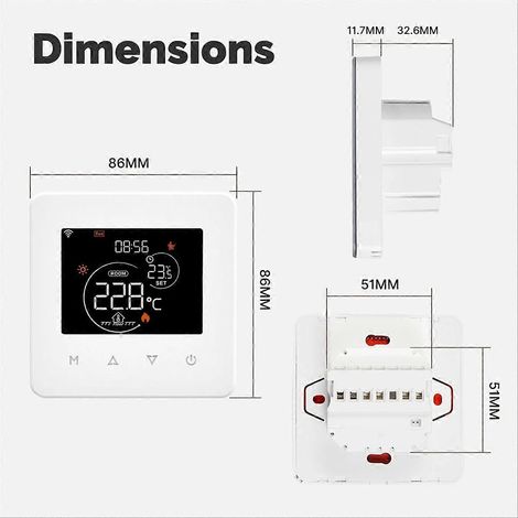 Tuya WiFi Smart-Thermostat zur Raumtemperaturregelung, Wasser-/Stromsteuerung, kompatibel mit Heizung und Klimaanlage, Touchscreen, Zeitprogrammierung, Wandmontage, vernetztes Zuhause. (1/5)