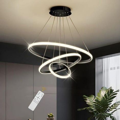 GOECO Lustre Dimmable 40W Moderne Cercle Anneaux Suspension Dimmable 3000K-6000K Pour salon chambre à coucher salle à manger bureau Noir (1/5)
