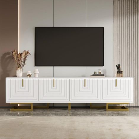 TV-Lowboard Weiß mit goldenen Akzenten, 160cm, Strukturfront, 4 Türen (1/5)