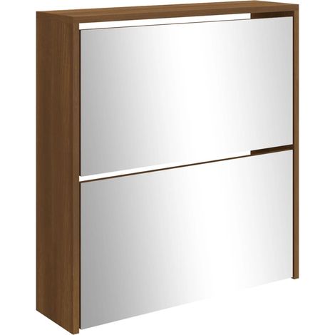Armoire à chaussures range chaussures rangement meuble entrée couloir salon miroir à 2 niveau x 63 x 17 x 67 cm brun (1/5)