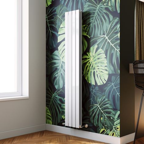 ELEGANT 1800 x 300 mm White Modern Double Flat Panel Designer Radiator Vertical Rads Compatible With All Heating Systems + Anthracite Thermostatic Radiator Valves (1/5)
