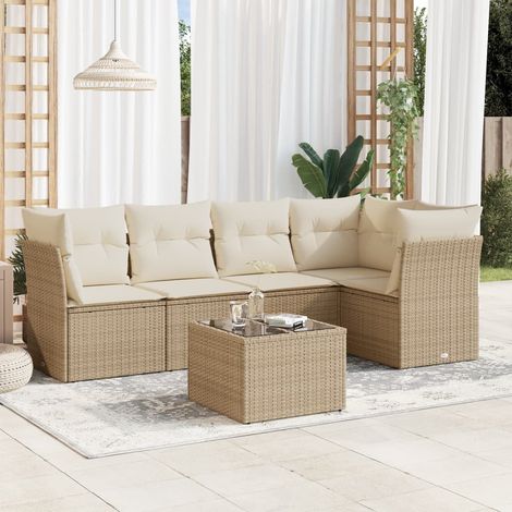 Set Divano da Giardino 6 pz con Cuscini Beige in Polyrattan vidaXL (1/3)