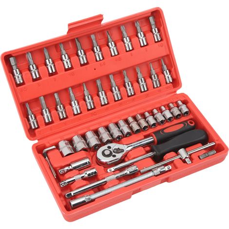 Kit de 46 outils de mécanique automobile, cliquet 1/4 pouce, trousse de réparation voiture pour entretien auto et maison (1/5)