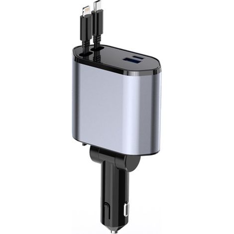 Cargador de coche súper rápido de 66 W con cable telescópico Flash, 4 en 1 Tipo-C + Tipo-C (1/5)