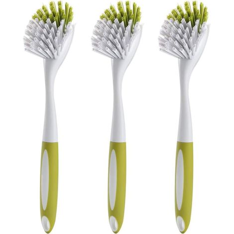 Set di 3 spazzole per piatti, spazzola per la pulizia della cucina, spazzola per pentole con manico lungo, spazzola a setole rigide per la pulizia di piatti, pentole, padelle, lavello, bagno e per le 