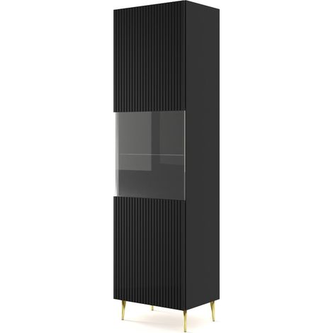 Vitrine avec étagères sur pied Noir mat 60x42x215 RAVI B FILET Pied or (1/2)