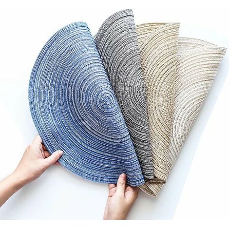 Tapis de pot de fil de coton tapis isolant fil chaud napperon rond dessous de verre tissé à la main table à dîner antidérapant bol tapis grand 4 pièces (1/5)