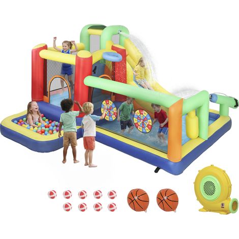 9-in-1 Hüpfburg mit Gebläse, Rutsche, Pool und Wasserpistole für Kinder von 3-8 Jahren, 330 x 290 x 185 cm, mehrfarbig