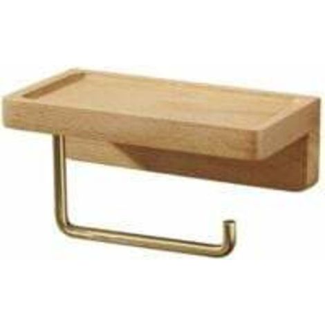 Porte Papier Toilette Double - Bois Massif Hêtre - Fixation Autocollante ou Vis - Salle De Bain Cuisine - 1 Pièce