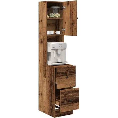 Buffet de Cuisine avec Tiroirs, Meuble Rangement Bois Massif Style Rétro Vintage, Armoire Étroite 32x50x180 cm pour Salon Entrée (1/5)