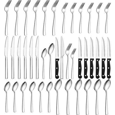 36-teiliges Besteck Set für 6 Personen - Premium Edelstahl mit Spiegelglanz, Langlebig für Zuhause (Gabel, Messer, Löffel)