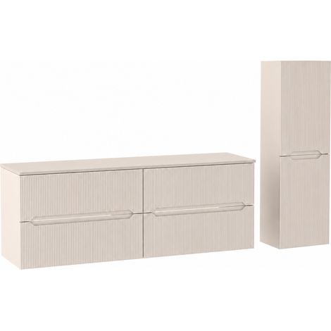 Ensemble double meuble sous vasque L.160 cm avec plan et colonne H.130 cm cachemire mat NOVO Furnidea (1/5)