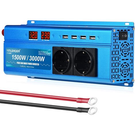 Convertisseur 12V 220V Pur Sinus 1500W 3000W Convertisseur de Tension Pur Sinus LED 2 Prises de Courant et 4 USB (1/5)
