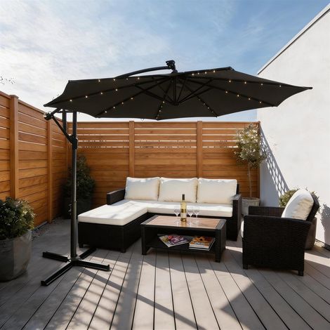 Palmera Grey 3m Garden Outdoor Cantilever Parasol with Crank Handle & Cross Base (1/5)