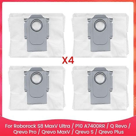 Lot de 4 sacs à poussière pour Roborock S8 MaxV Ultra/P10 A7400RR/Q Revo/Qrevo Pro/Qrevo MaxV/Qrevo S/Qrevo Plus - Pièces de rechange