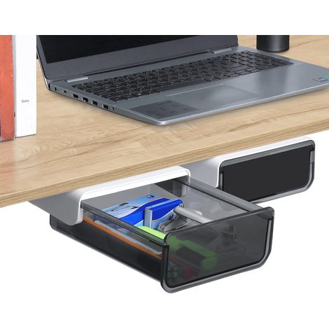 Lot de 2 tiroirs coulissants à coller – Tiroir de table multifonction en plastique avec dos autocollant pour accessoires de bureau à domicile, organisateur de fournitures scolaires, plateau de (1/5)