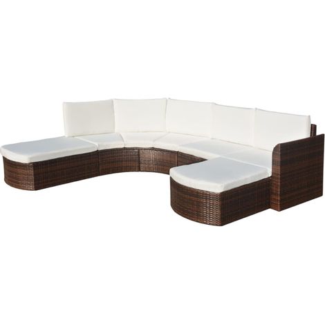 4-tlg. Garten-Lounge-Set mit Auflagen Poly Rattan Braun